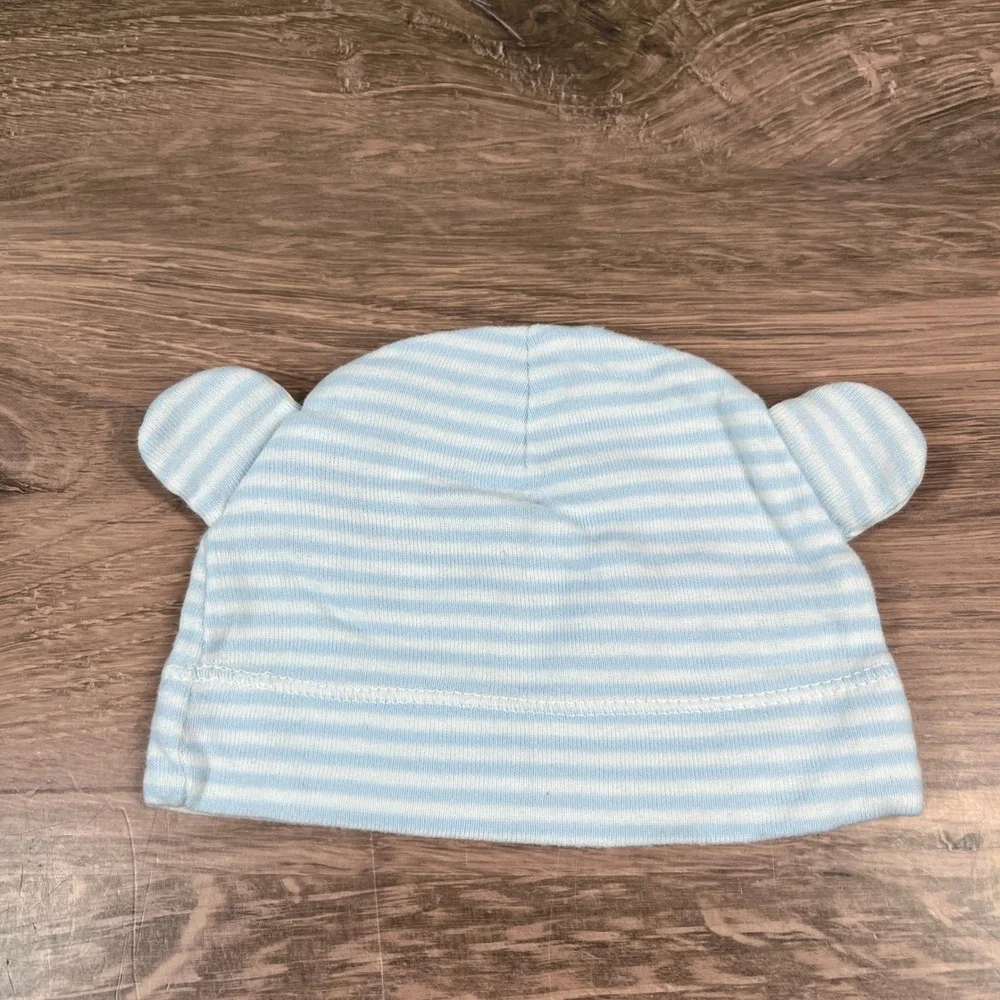 Lovespun Carters Baby Beanie Set 0-6M Brown Fox Blue Striped Bear Ear Hats